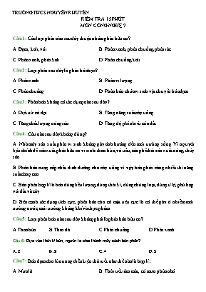 Đề kiểm tra 15 phút môn Công nghệ 7